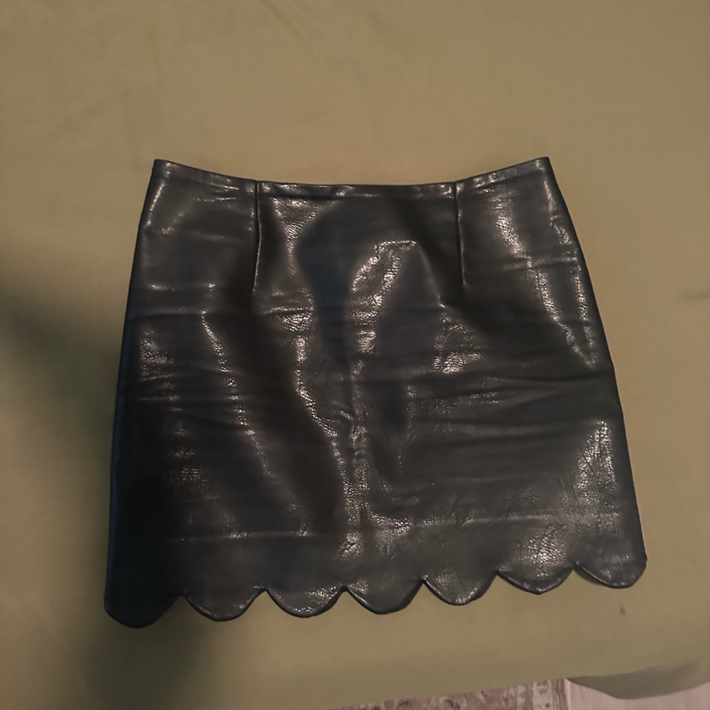Black Scalloped Leather Skirt